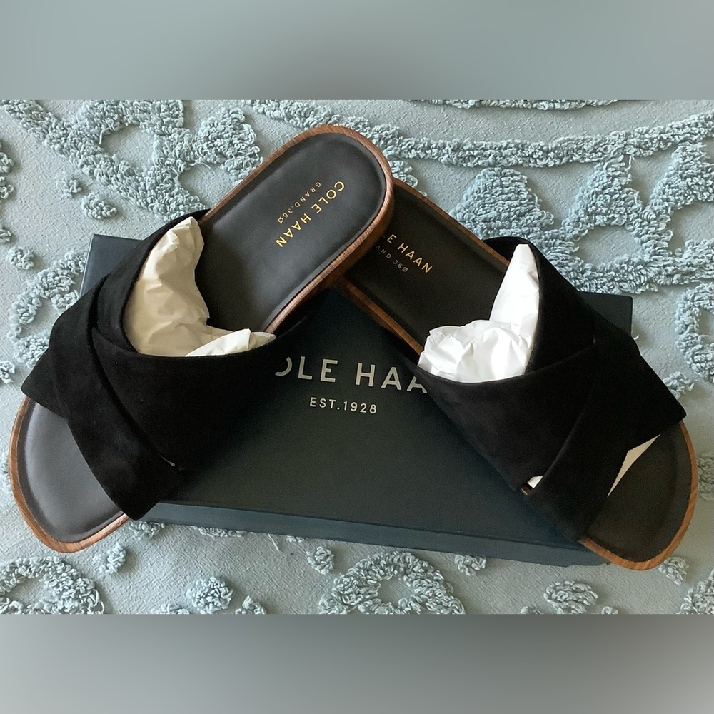Cole Haan Women's Black Suede Slide Sandals